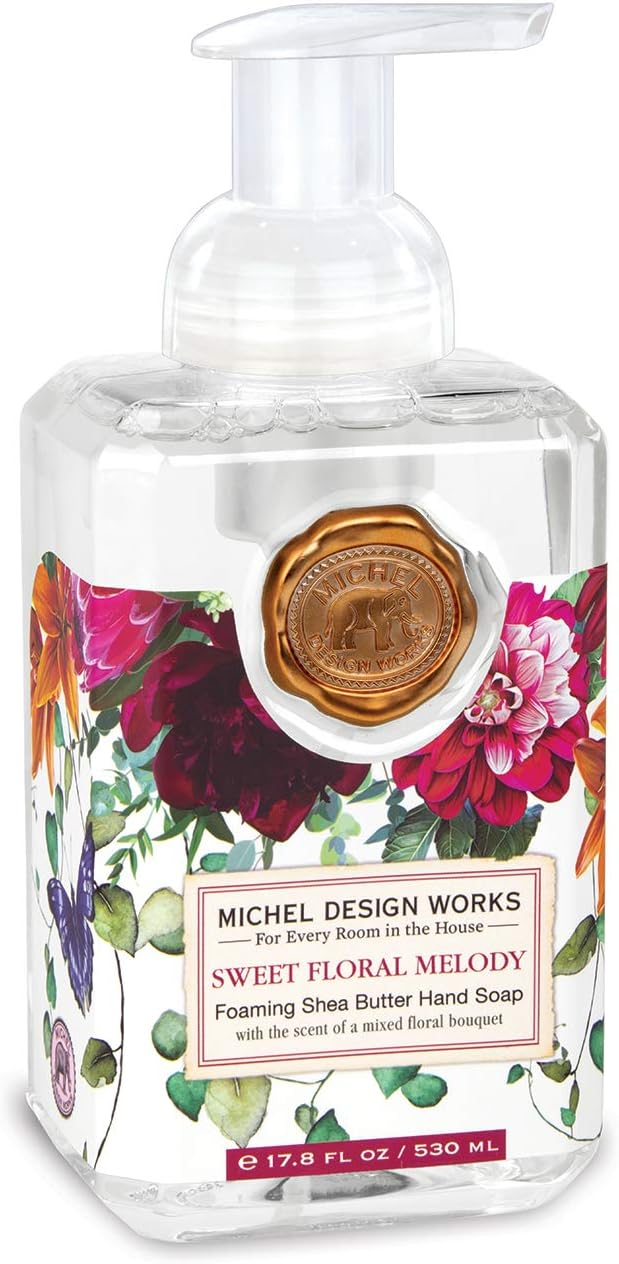 Michel Design Works Foaming Hand Soap 17.8oz, Sweet Floral Melody Scent and Design, Shea Butter and Aloe Vera Blend, Beautiful Square Container with Pump