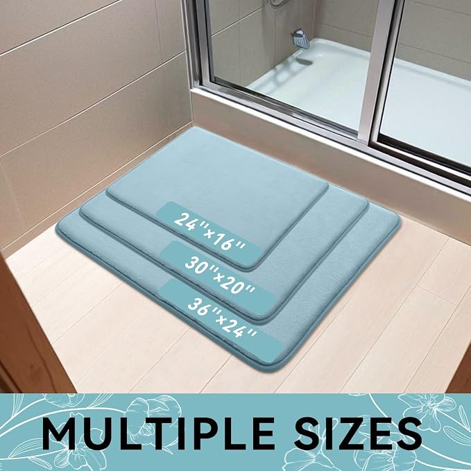 Smiry Memory Foam Bath Mat 24x16, Extra Soft and Absorbent Bathroom Mats, Non Slip Washable Carpet for Floor, Shower and Tub, Sky Blue