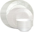 Corelle Vitrelle 18 Piece Glass Dinnerware Sets Service for 6, Triple Layer Chip & Crack Resistant Glass Plate and Bowl Sets, Knox