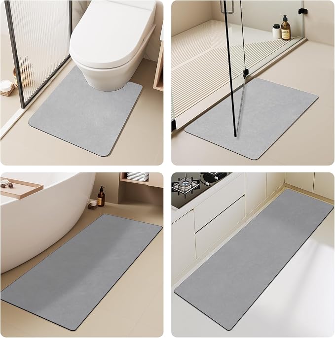 TYUU Bathroom Mat Quick Dry, Bathroom Rugs Non Slip Washable Thin Absorbent Bath Mat Fits Under Door Bathroom Floor Mat Perfect for Bath, Shower, or Sink 36"x48" Light Grey