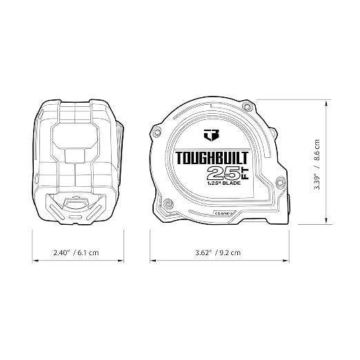 ToughBuilt - 25 Ft. ProBlade Tape Measure, Blade Control, TB-H2-T-12225 | 1.25 In. Double-Sided Blade, Magnetic Hook, 11 Ft. Standout, Blade Control, Professional Accuracy