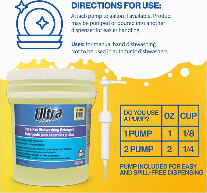 Ultra Professional ™ 5 Gallon Pot & Pan Dishwashing Detergent Dish Cleaning Liquid, Lemon Scent, Yellow - Powerful Grease Remover