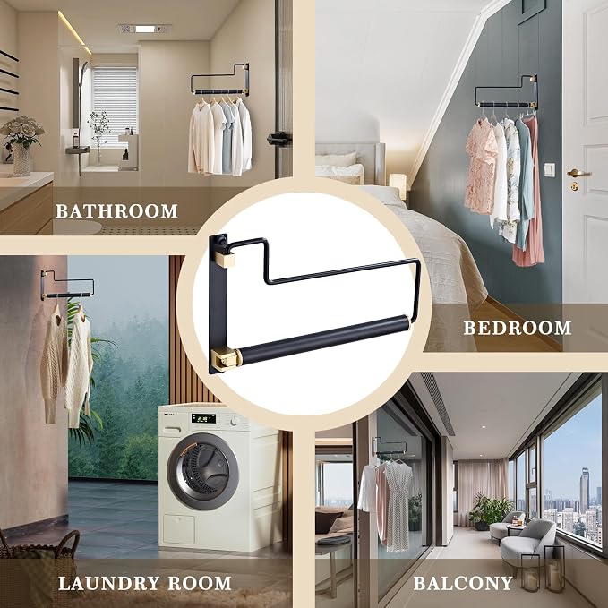 Folding Clothes Hanger Drying Rack Black Wall-Mounted Clothes Organizer for Laundry Room Closet Storage