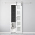 18" x 80" Pre-Assembled Barn Door and 6FT Sliding Door Hardware Kit Included & Handle, 5-Lite Frosted Glass White Sliding Barn Door for Closet Bathroom Bedroom, Solid & Water-Resistant MDF, Paintable