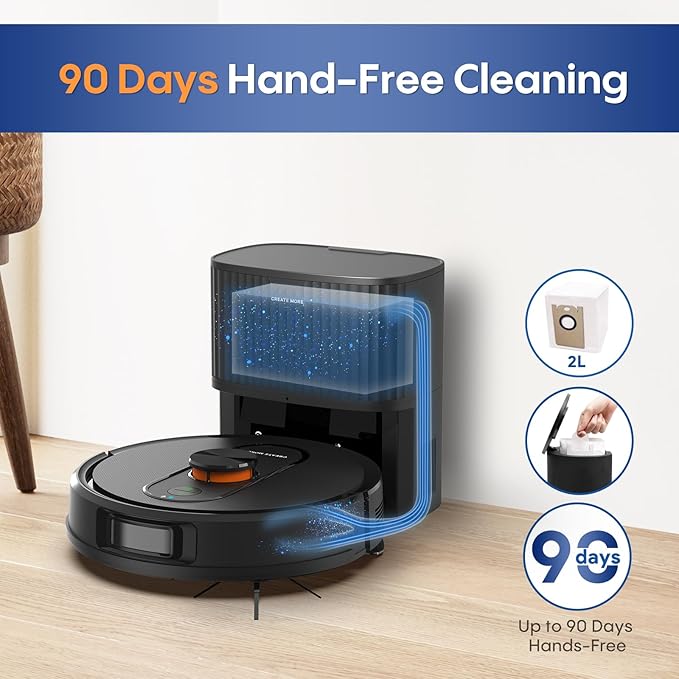 Robot Vacuum and Mop Combo, 6000Pa Strong Suction, Self-Emptying Dock,LiDAR Navigation, 90-Day Hands-Free,Robotic Vacuum for Pet Hair, Dust, Hard Floors and Carpets