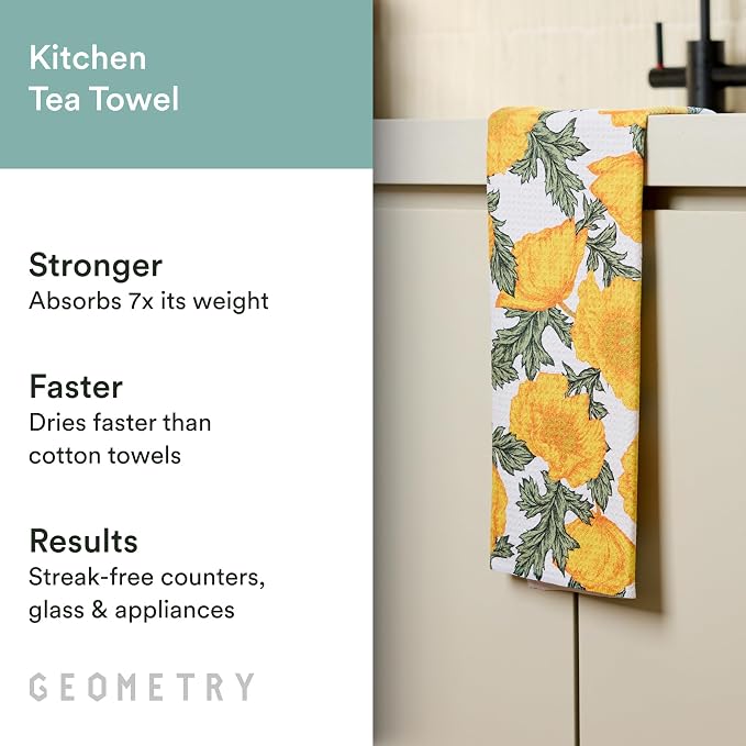 GEOMETRY Tea Towels – Spring & Summer Collection – Quick-Dry, Ultra-Absorbent, Reusable Microfiber Kitchen Towels for Drying & Cleaning - Field of Gold - 1 Pack