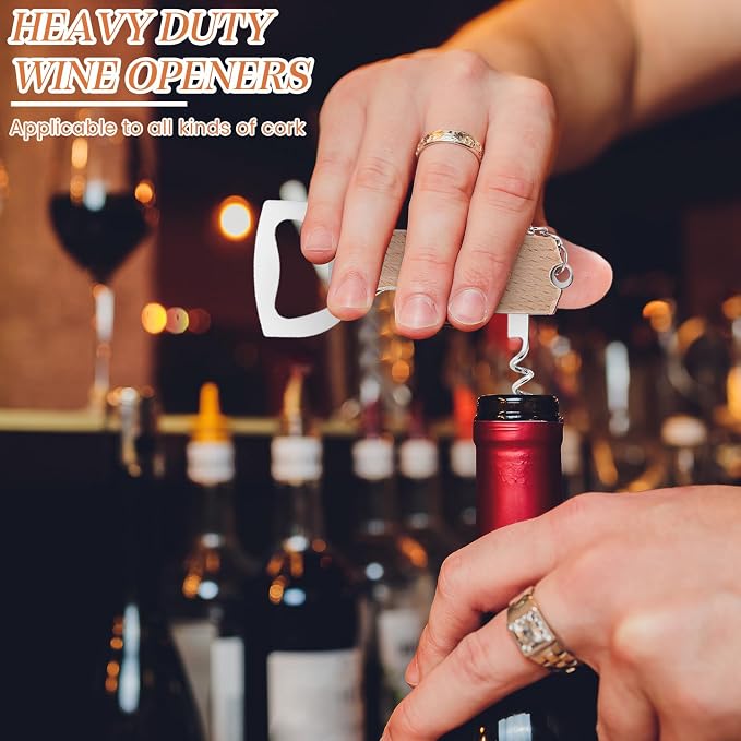 Ziliny 24 Pcs Bottle Opener Keychain Bulk Wine Bottle Beer Opener Keychain 3.27" Stainless Steel Corkscrew Waiter Corkscrew Wine Keyring Gifts for Christmas Bar Party Wedding Home (Brown)