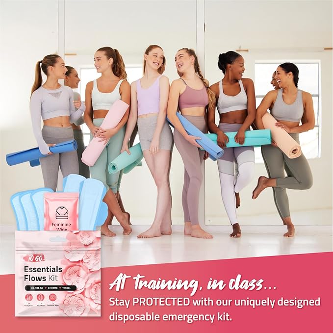 Essential Flows Period Kit - 3 Pantyliners, 2 Maxi Pads & Feminine Wipe | Hygiene Essentials for School, First Period