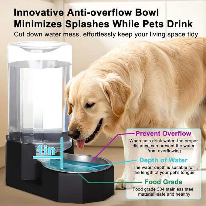 Sfozstra 8L Large Dog Water Dispenser: Gravity Pet Water Station | 304 Stainless Steel Bowl/Spill-Proof / Non-Slip Base/Easy-Clean/ For Large Dogs & Multi-Pet Homes, Garage/Patio