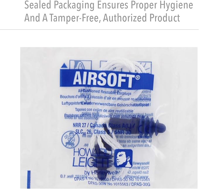 Howard Leight Airsoft Flanged Reusable Earplugs with White Nylon Cord, 100-Pairs (DPAS-30W)