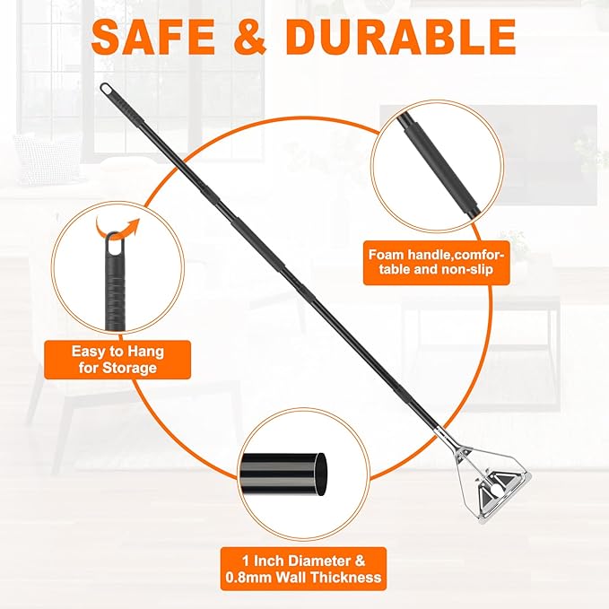 KeFanta 60" Metal Mop Handle Commercial Heavy Duty, Quick Change Industrial Mop Stick Replacemet,Side Gate Mops Head Replacement Holder for Floor Cleaning