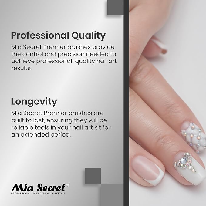 Mia Secret PREMIER NAIL BRUSHES 100% Kolinsky Hair MADE IN USA Prenium Nail Art Brushes (Silver, 4 OR (3D))