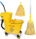 35-Quart Commercial Mop Bucket Set with Wringer on Wheels, Yellow | Mop And Bucket Set for Floor Cleaning , Including Commercial Mop and Mop Head Replacement