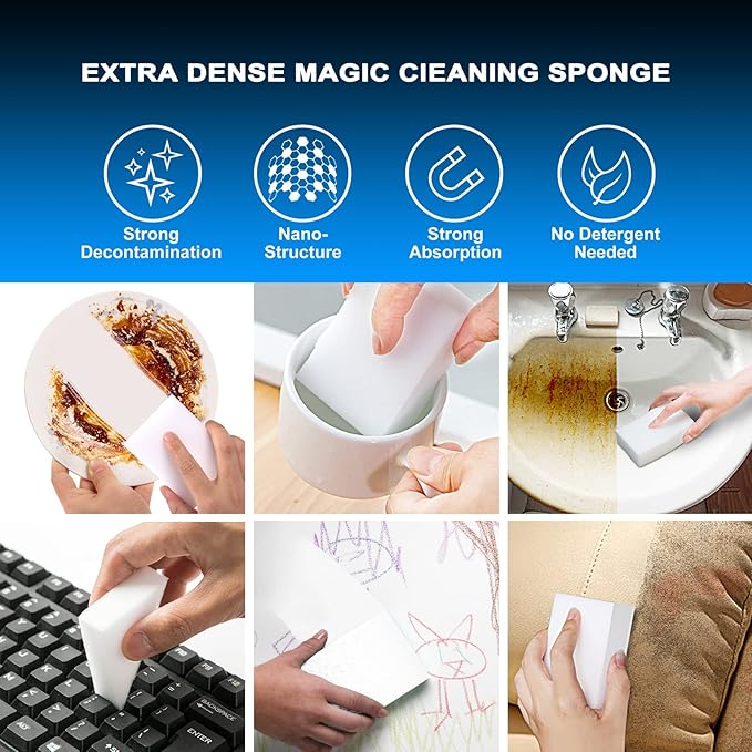 Melamine Sponge, 50Pcs+100Pcs+10Pcs,160pcs in total, Magic Sponge Eraser, Durable Cleaning Foam, Premium Scrubber Pads, for Sinks, Kitchen, Bathroom, Wall, Glass, Shoes, Multi-Purpose Powerful Sponge.