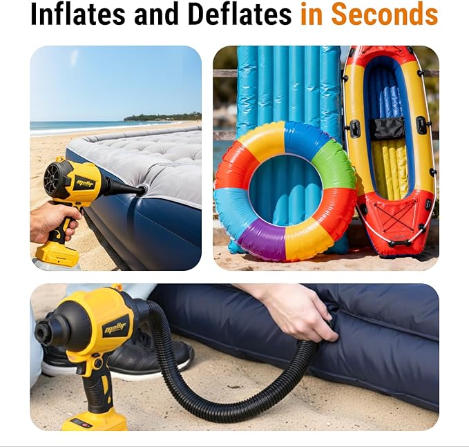 Cordless Compressed Air Duster Compatible with DeWalt 20V MAX Battery (Tool Only), 4-in-1 Portable Blower Inflator Vacuum Deflator, 360MPH, 51,000 RPM Brushless Motor, 3-Speed for PC Cleaning, Air Bed
