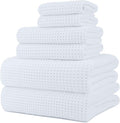 POLYTE 430 GSM Microfiber Quick Dry Lint Free Oversize Bath Towel Set, 6 Piece (Waffle Weave)
