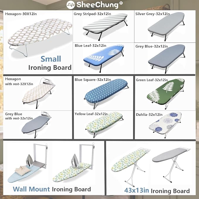 SheeChung Wall Mounted Ironing Board 36"X12",Foldable Ironing Board,Yellow | Removable Cotton Cover and Pad,Fold Down Ironing Board,Steel Mesh,Easy-Release Lever,Fits for Small Space Laundry Apartment