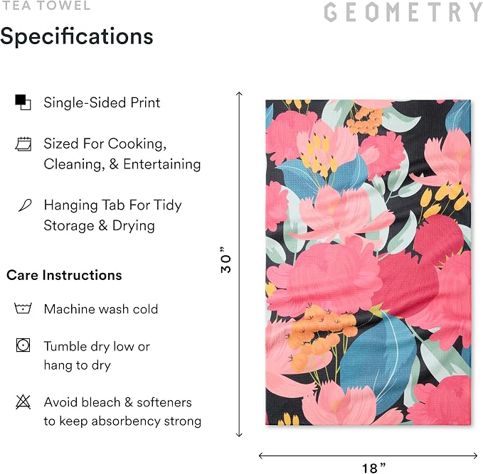GEOMETRY Kitchen Tea Towels - Quick Dry Microfiber Dish Towels for Kitchen My Garden, 18" x 30" 1 Pack