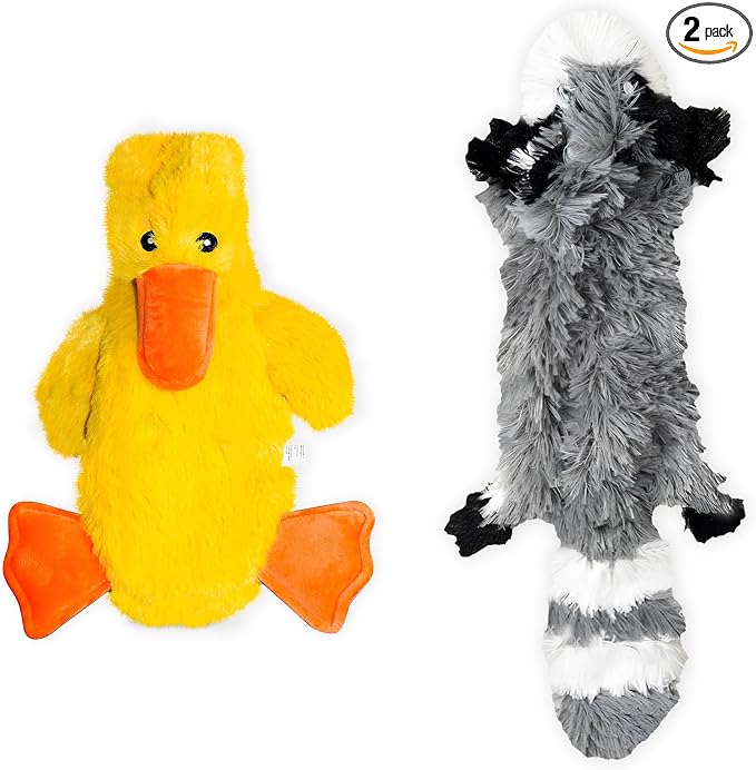 FGA MARKETPLACE Racoon-Duck Flat NO Stuffing NO Squeak Plush Dog Toy, Funny Style Will Entertain Your Pet for Hours, Recommended for Small and Medium Dog 21 INCH Long