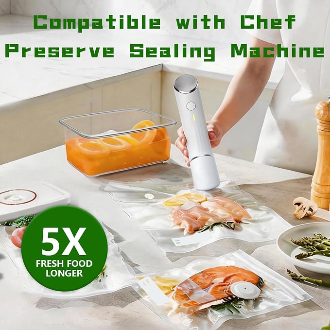 30-Pack Medium Vacuum Sealer Bags & 2 Bonus Sealing Clips, Compatible with Chef Preserve – BPA-Free (10 x 11 in) Reusable Food Storage Bags for Freezer, Microwave, Sous Vide – Leak-Proof