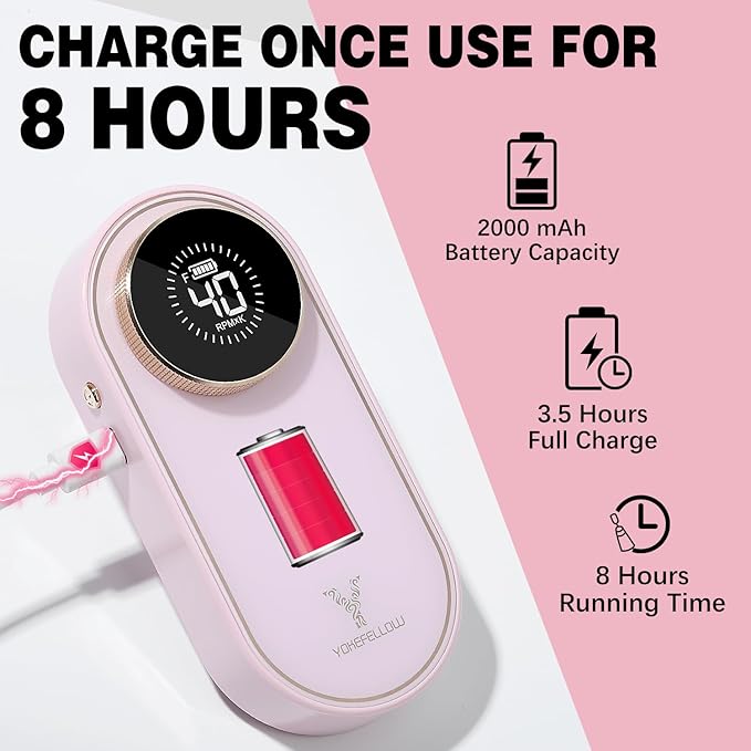 YOKE FELLOW Nail Drill Machine - 40000 RPM Electric Nail File Nail Drills for Acrylic Nails Professional with 12 Drill Bits Manicure Pedicure Polishing Nail Drill for Home Use