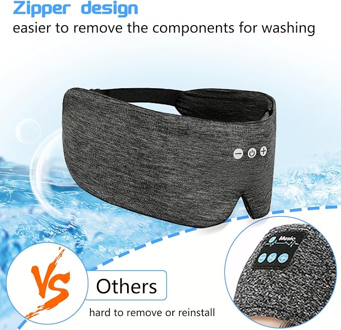ALASKA BEAR Headphone Cotton Headband Bluetooth 5.2 HD Stereo Noise Reduction Eye Contour Built-in Cotton Sleep Mask with Thin Speakers Wireless Audio Sound Sports Headgear(Cool Gray)
