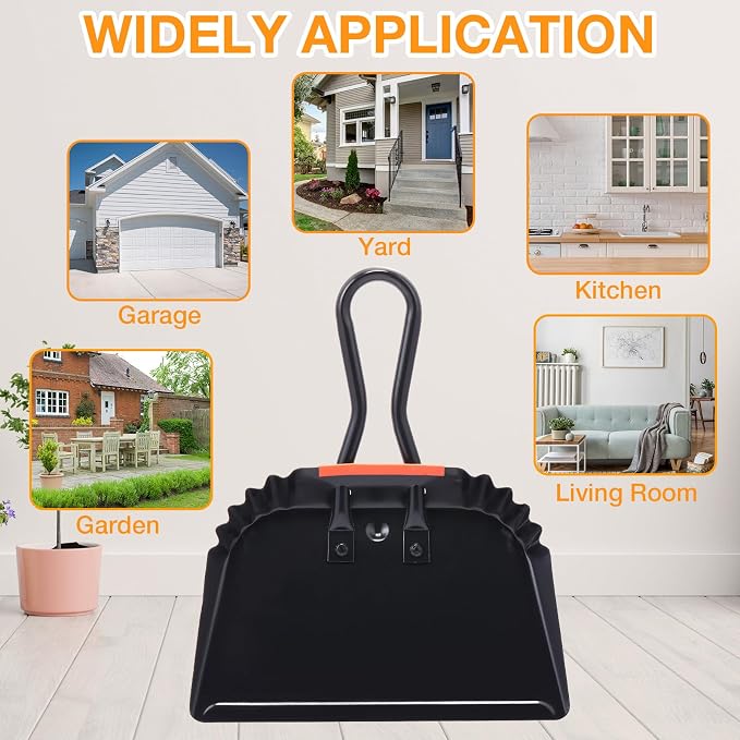 Mumufy 4 Pack Industrial Metal Dustpan 12" Heavy Duty Dust Pan with Handle Handheld Dustpan Wide Scooper Dust Debris Sweeping Tool Precision Edge Ideal for Cleaning Indoor Outdoor Surfaces(Black)