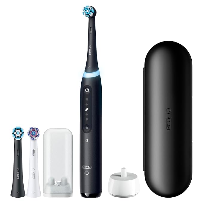 Oral-B Rechargeable Electric Toothbrush, iO5 Limited Deep Clean & Whiten, 5 Cleaning Modes, Visual Pressure Sensor to Protect Gums, Travel Case, 3 Brush Heads, Black