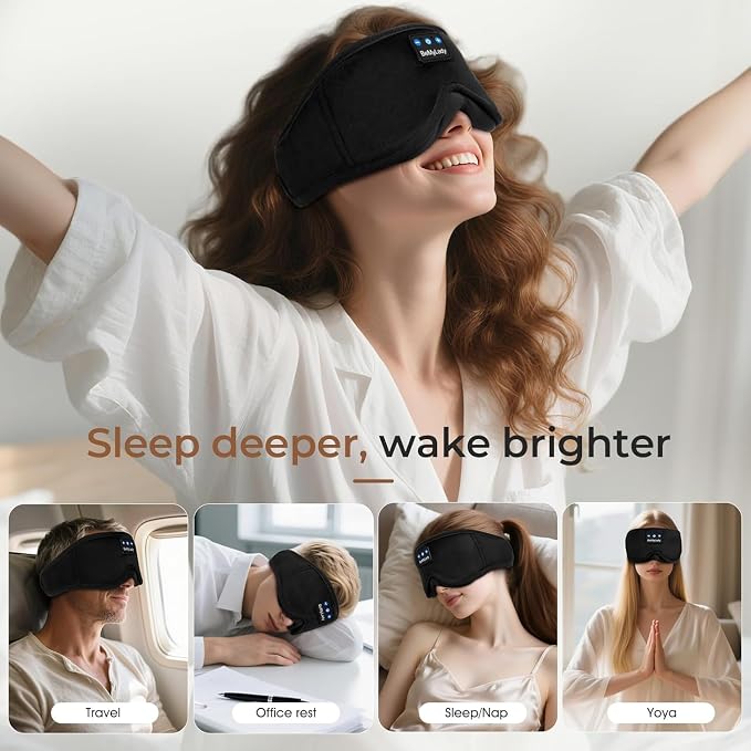 Sleep mask Headphones,100% Blackout 3D Zero Eye Pressure Bluetooth Sleep mask Breathable Eye mask with Bluetooth Headphones Sleep Headphones for Side Sleepers, 14H Playtime&Bluetooth 5.4 Black