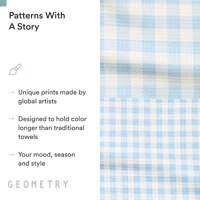 GEOMETRY Tea Towels – Spring & Summer Collection – Quick-Dry, Ultra-Absorbent, Reusable Microfiber Kitchen Towels for Drying & Cleaning - Salt and Sky - 2 Pack