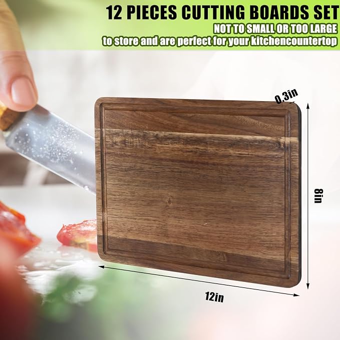 Patelai 12 Pack Bulk Plain Cutting Board Set Kitchen Chopping Boards Rectangular Blank Cutting Board Wood Crafts Serving Boards for Christmas Wedding DIY Engraving Gifts (Acacia Wood,12 x 8 Inch)
