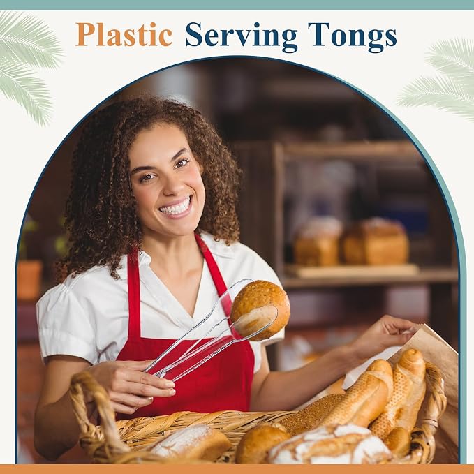 Tessco for you 100 Pcs Plastic Tongs for Serving Bulk, 9 Inch Plastic Disposable Serving Tongs, Heavy Duty Salad Tong for Kitchen, Buffet, BBQ, Events & Catering (Transparent)