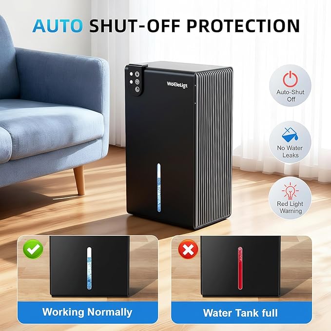 98 OZ Small Dehumidifier for Home 1000 Sq Ft, Quiet Dehumidifier with Drain Hose, Auto Shut-Off, Sleep Mode, 7-Color Light for Basement, Bedroom, Bathroom, Closet, RV (Pure Black)