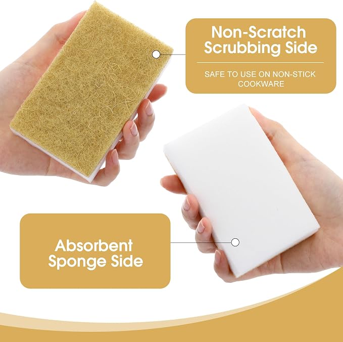 Tioncy 100 Pcs Individually Wrapped Sponges Kitchen Bulk Brown Dish Non Scratch Scrub Sponges Dual Sided Cleaning Dish Scrubber for Washing Dishes, Pots, Pans, Sinks, Stoves, Appliances, Car, Bike