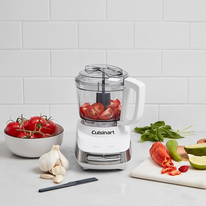 Cuisinart Core Custom 4-Cup Mini Chopper, Mini Food Processor Chops and Grinds with Auto-Reversing Stainless Steel SmartPower Blade, Dishwasher-Safe Parts, MCH-4, White/Stainless Steel