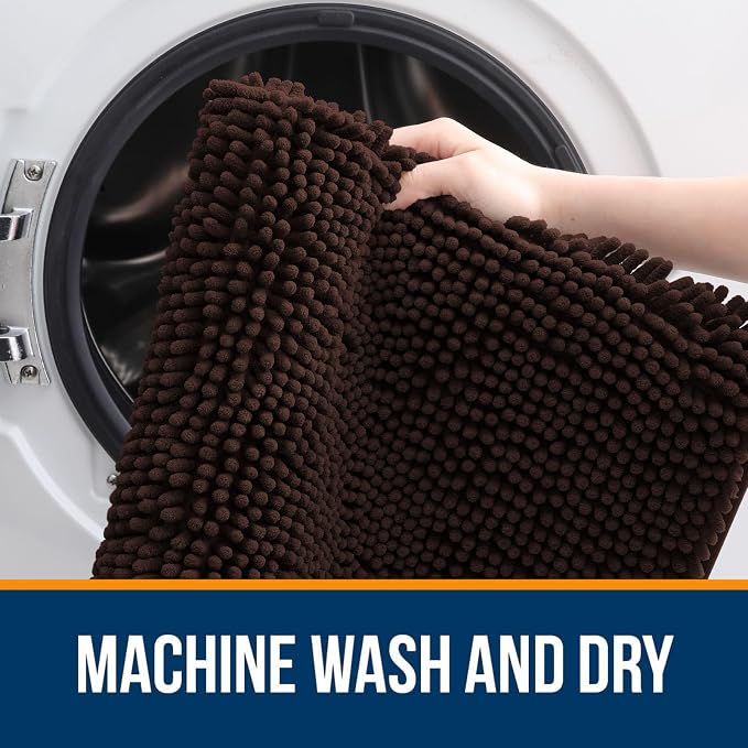 OLANLY Large Bathroom Rugs 45x27, Extra Soft Absorbent Chenille Bath Rugs, Rubber Backing Quick Dry, Machine Washable Bath Mats for Bathroom Floor, Tub and Shower, Home Decor Accessories, Brown