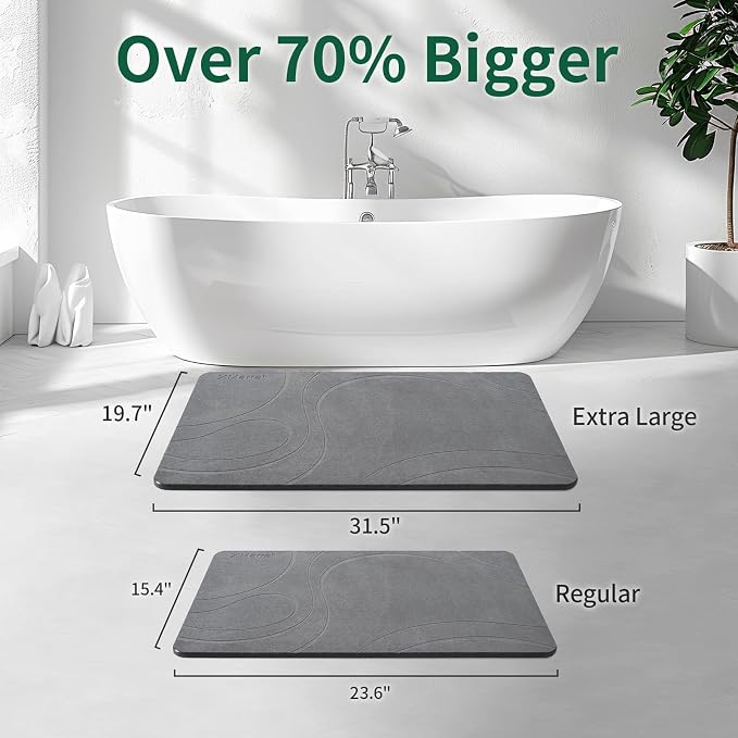 XMarrat Large Stone Bath Mat 2 Pack, 31.5'' x 19.7'' Super Absorbent Diatomaceous Earth Bath Mat Large, Quick Drying Non-Slip Diatomite Stone Bath Mats for Bathroom, Easy to Clean