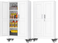 PAOFIN Metal Garage Storage Cabinet with Wheels,Steel File Cabinets with 2 Doors and 3 Adjustable Shelves for Home Office, Warehouse, Required Assembly,White