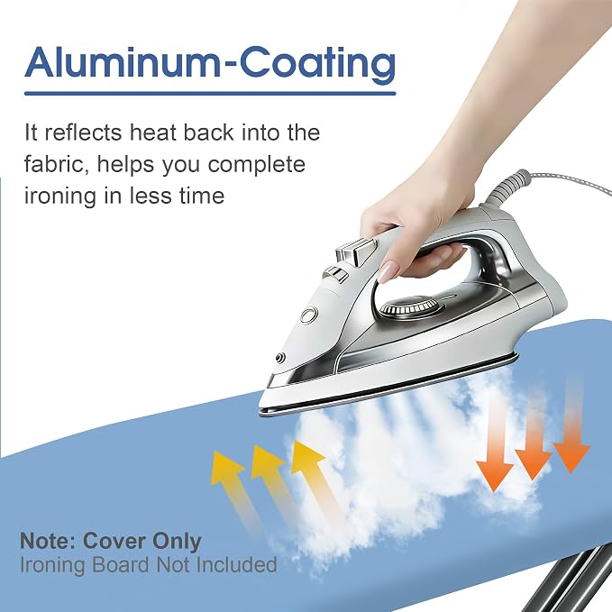 Ironing Board Cover and Pad, Extra Wide, 18" x 49", Blue | Aluminum Coating, Thick Scorch & Stain Resistant Padding, Heavy Duty Iron Board Cover with Elastic Edge, Adjustable Fastener