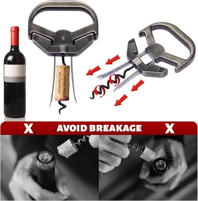 Classic-3Q 3-in-1 Ah So Wine Opener & Two Prong Cork Remover | Two Prong Wine Opener & Cork Remover,Vintage Cork Saver,3-IN-1 Utility, Heavy-Duty Build