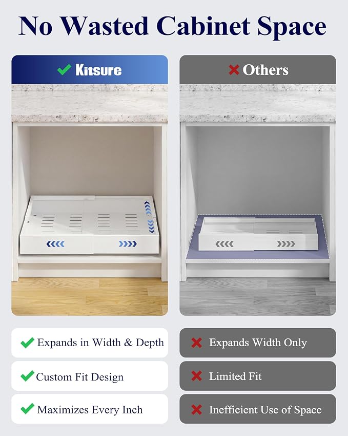 Kitsure Pull Out Cabinet Organizer - 2 Pack(12.6"-21" D x 12"-20.4" W) Expandable Sliding Cabinet Shelves, Smooth Glide Drawer Organizer, Kitchen & Pantry Storage, Framed & Frameless Cabinets