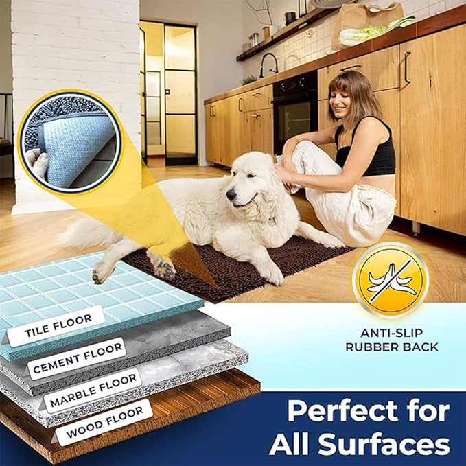 Muddy Mat® | Chenille Bathroom Rugs Quick Dry Microfiber Mats Non Slip Washable, Extra Thick, Soft and Highly Absorbent Bath Mats for Bathroom, Kitchen, and Shower Floor - Brown 24"x35"