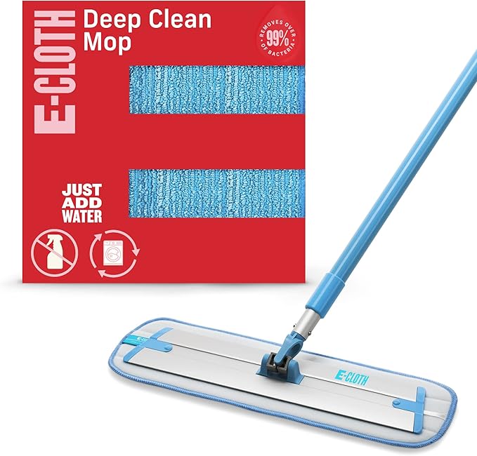 E-Cloth Deep Clean Mop, Microfiber Mop, Perfect Floor Cleaner for Hardwood, Laminate, Tile and Stone Flooring, Washable and Reusable, 100 Wash Promise,Blue / Silver