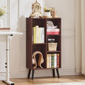 LEYAOYAO 5 Cube Bookshelf, Mid-Century Modern Book Shelf with Legs, Walnut | 3 Tier Bookcase, Rustic Wood Bookshelves Freestanding Small Storage Organizer, Open Shelves for Bedroom, Living Room, Office