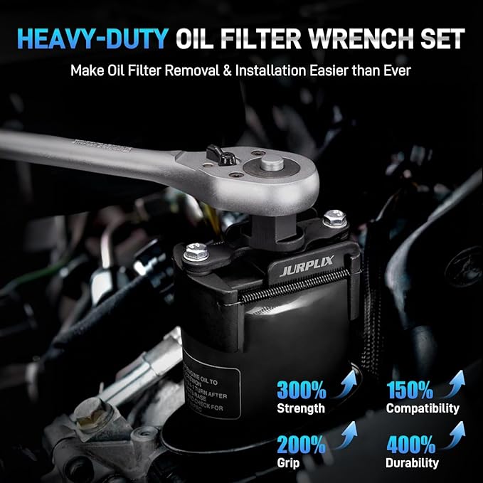 2PCS Universal Adjustable Oil Filter Wrench 60-80 mm & 80-105 mm, Oil Filter Removal Tool with Auto-Clamp Spring, 1/2" Drive Cap Wrench Set with Non-Slip Jaws, Fits Small to Heavy Duty Spin-on Filters