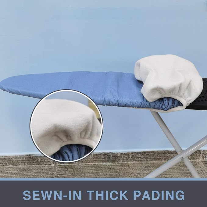 VividPaw Ironing Board Cover and Pad, Standard Size 15x54, Thick Padding, Elastic Edge, Silicone Coated, Resist Scorching, Adjustable Fastener, Heavy Duty Padded Iron Board Covers (Blue)