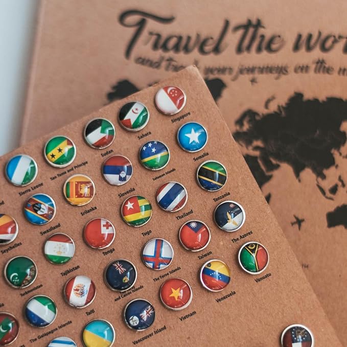 Enjoy The Wood 3D Wooden World Map Wall Art - Large Travel Map with Pins for Art Decor - Decorative Map of the World for Home, Office - Travel Wall Art Housewarming Gift Idea (Flags Push Pins, Pins)