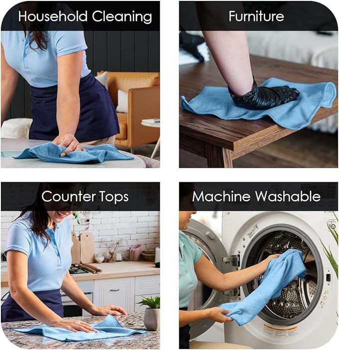 Avalon Towels Microfiber Cleaning Cloths (Value Pack of 48) - Size 16 x 16 Inches, Highly Absorbent Cleaning Rags, Lint Free, Reusable and Washable, Microfiber Towels for Cars