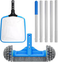 TidyMister 3PCS Cleaning Kit - 12.5'' Brush With Round End & 11'' Skimmer Net Fine Mesh & 5.7 Feet Thick Aluminum Pole 5-Segment, for Above Ground & Inground Pools Ponds