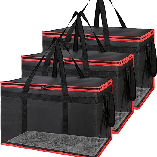 Bodaon Large 3-Pack Insulated Food Delivery Bag with hard bottom, XXXL Pizza Cooler Bags, Rideshare Delivery Bag, Thermal Cold/Hot Styrofoam Carrier for Travel/Shopping/Catering/Car